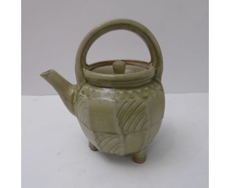 Mike Dodd (Winchcombe Pottery and Dove Workshop, Barton Road, Butleigh), top handle teapot; inset lid, faceted chequer board 