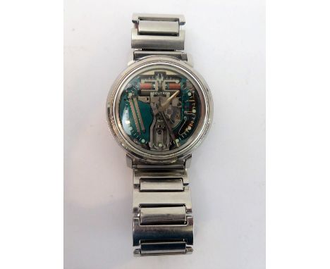 An original Bulova Accutron steel-cased wristwatch on expandable steel strap: the waterproof steel-cased back individually nu