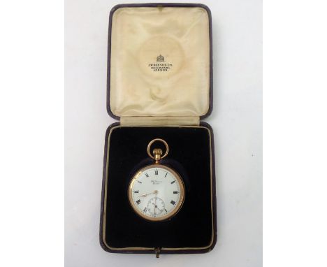 A&nbsp; 9-carat rose gold open-faced, keyless pocket watch: the white dial signed 'J.W. Benson - London' and with Roman numer