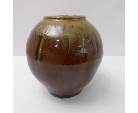 Mike Dodd (Winchcombe Pottery&nbsp;and Dove Workshop, Barton Road, Butleigh), rose bowl; yellow green running glaze over brow