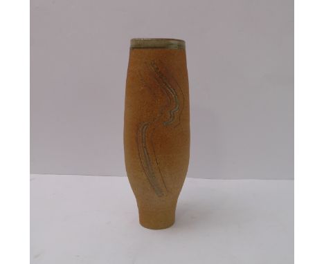 Sheila Casson (Winchcombe Pottery and Wobage Pottery, Ross on Wye), tall fluted vase; sgraffito decoration to unglazed exteri