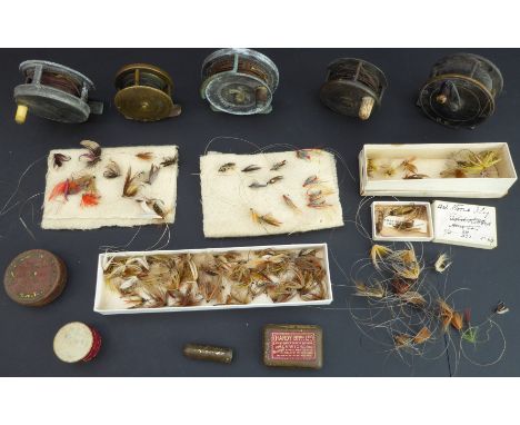 Five vintage freshwater reels to include a 3" Hardy 'Sunbeam' and one by C. Farlow &amp; Co Ltd. Also to include a good numbe
