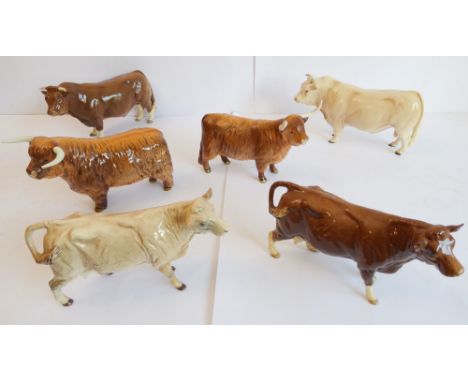 Six Beswick cattle figures to include two Scottish Longhorn. Two marked 'BCC 1998' and all with printed marks to their unders