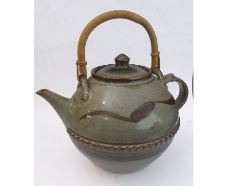 Teapot by Danlami Aliyu; grey zircon slip with iron and cobalt brushwork decoration (39cm high) (Winchcombe Pottery,&nbsp;bou