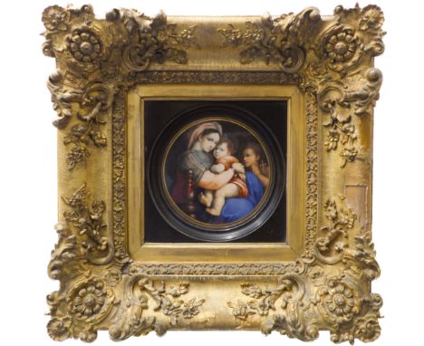 CANACCI after Raphael (Italian, 19th century) - Fine miniature copy of 'Madonna della Seggiola', watercolour, body colour on 