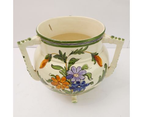 An early 20th century Austrian three-handled ceramic vase retailed by Liberty of London (printed and impressed marks to under