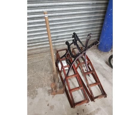 BENCH ENDS, CAR RAMPS, SHOE LAST AND SLEDGE HAMMER