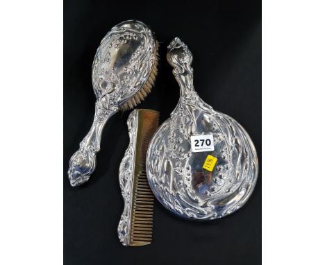 EMBOSSED BRUSH AND MIRROR AND COMB
