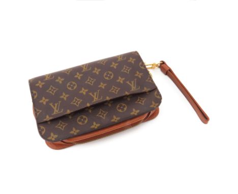 Louis Vuitton Monogram Canvas His Or Hers Orsay Clutch Bag With Leather Wrist Strap. Textile lining, gold-tone hardware, zip 