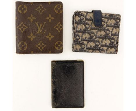 Three Pieces Designer Accessories. Includes a Louis Vuitton Wallet, Judith Leiber ID wallet, Christian Dior Wallet. Marked ap