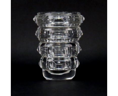 Mid Century French Art Deco Style Crystal Vase. Signed on underside (illegibly). Some scuffs on underside otherwise good cond