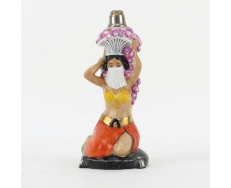 Circa 1920s Goebel German Porcelain Art Deco Perfume Atomizer. Depicts a veiled seated gypsy dancer figurine. Signed and numb