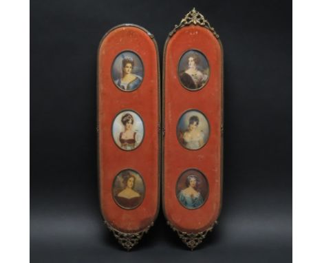 Pair of Antique or Vintage Framed Victorian French Miniature Portraits on Celluloid. Each frame has 3 signed miniatures depic