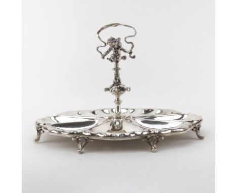 Fratelli Broggi Milano (20th Century) Art Nouveau Italian Silver Plate Divided Centerpiece Dish. Decorated with four removeab