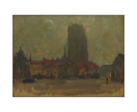 Jean Luypaert, Belgian (1893-1954) "Grand Place de Furnes" Oil on Panel Signed Lower Right. Some small rubbing marks to top o