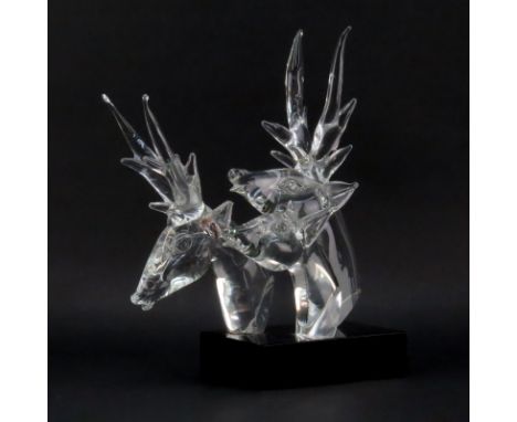 Vintage Licio Zanetti Art Glass Stag Head Group. Signed on base. Light scratches on base or in good condition. Measures 17-1/