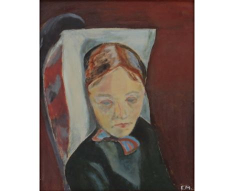 after: Edvard Munch, Norwegian (1863-1944) Oil on Panel, Portrait of a Woman. Signed EM lower right. Good condition. Measures