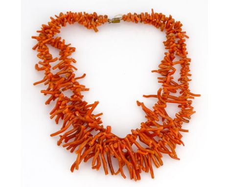 Vintage Italian Double Strand Red Coral Necklace. Unsigned. Good condition. Measures 16" L. Approx. weight: 64.9 grams. Shipp