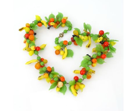 Vintage Hand-blown Glass Fruit Salad Necklace. Unsigned. Minor breaks / losses, overall good condition. Measures 19-1/2" L. S