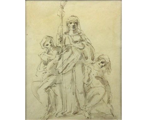 School of Tiepolo Ink Wash On Paper "Old Master Drawing". Unsigned. Toning or in good condition. Measures 9-1/2" x 7-1/2", fr