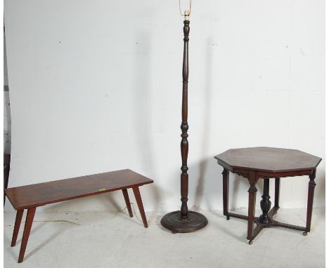 A group of 1940’s and later further to include a mahogany standard lamp with turned column and circular base, mahogany hexago