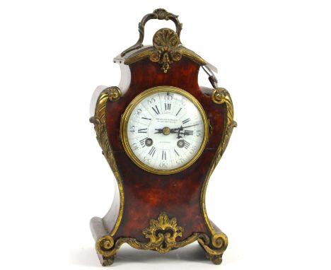 Faux tortoiseshell and ormolu mounted mantle clock, the white enamel dial with Roman and Arabic numerals, signed Camerer Kuss