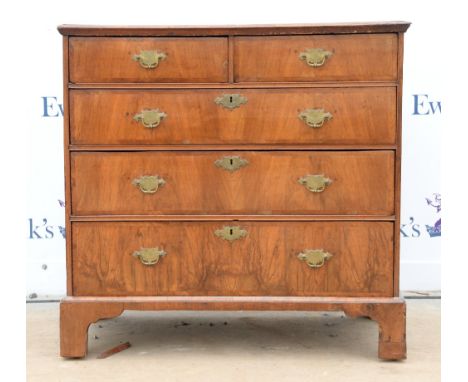 19th century walnut chest of two short over three long graduating drawers, on bracket feet, H92.5 x W95 x D47cm          