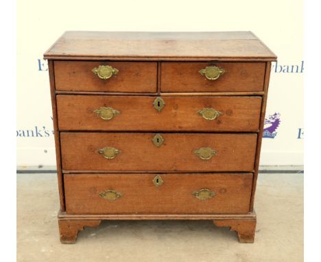 18th century and later oak chest of two short over three long graduated drawers on bracket feet.  H88 x W89 x D47          