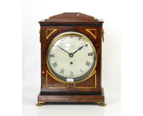 Early 19th century mahogany and brass mounted bracket clock, single fusee movement, the painted convex dial with Roman numera