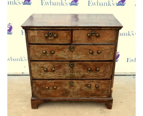 18th Century and later chest of 2 short over 3 long graduated drawers with herringbone and crossbanded decoration on bracket 