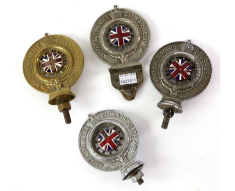 Vintage Royal Automobile Club Associate car grille badges(4) including brass pre war with registered number, others marked fo