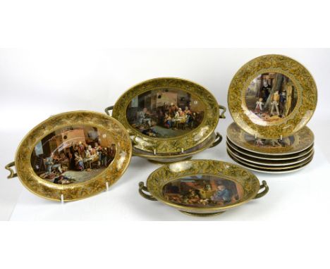 19th century Pratt ware part fruit service, some pieces with printed mark circa 1847-60, all with central pictures within  oa