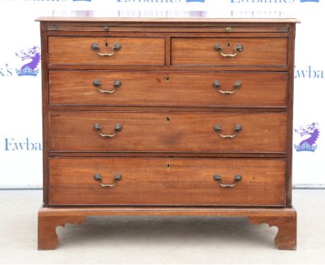 19th century mahogany chest of two short over three long graduated drawers below a brushing slide on bracket feet. H99 x W111