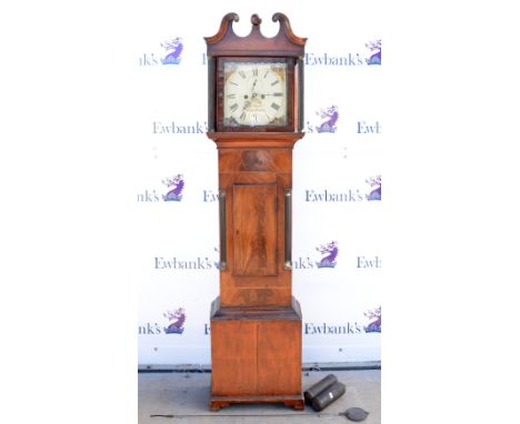 19th century inlaid mahogany eight day longcase clock by John Chalker, Maiden Newton, painted square dial with Roman numerals