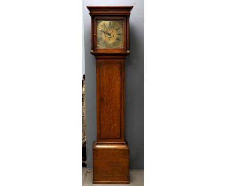 AMENDED DESCRIPTION - Late 18th century oak eight day longcase clock, brass dial with Roman and Arabic numerals, seconds subs