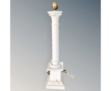 A white marble column table lamp, height 56 cm