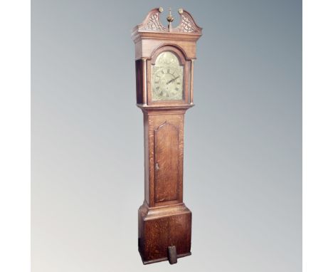 An early 19th century oak thirty hour longcase clock, the brass dial signed Jos Atkinson of Gateshead, with pendulum and weig