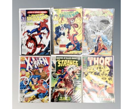 Marvel Comics The Mighty Thor issue 139, Dr Strange Master of Black Magic issue 182, four further X-Men and Spiderman comics 
