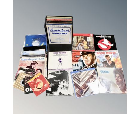 A box of vinyl lps and 7 inch singles - Deep Purple, The Beatles, Michael Jackson, Movie sound tracks etc 