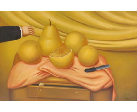 W. Storr (?)(20thC). Pear and grapefruit abstract still life, oil on canvas, signed, 59cm x 90cm.