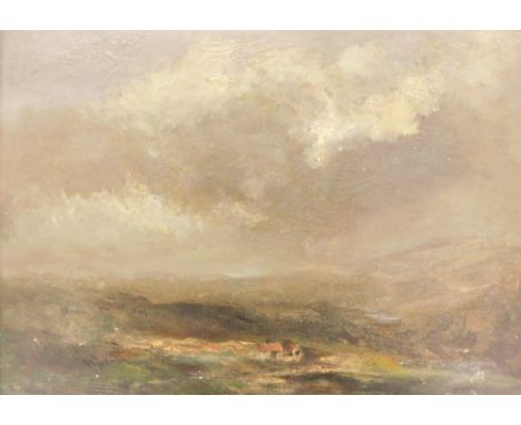 G.B.(?) (19thC/20thC). Upland storm sketch landscape, oil on board, 24cm x 34cm. London stamp verso.