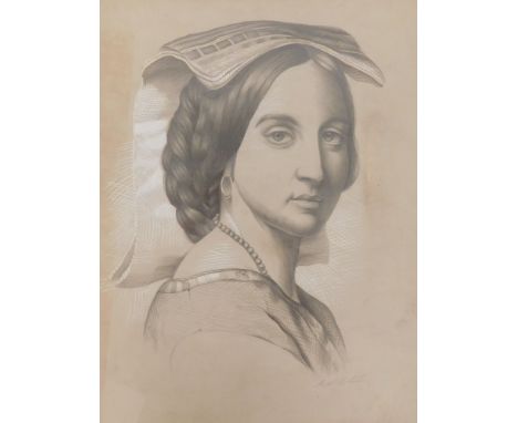 Albert William Holden (1848-1932). Head and shoulders portrait of a lady, pencil drawing with highlight, signed, 41cm x 32cm.