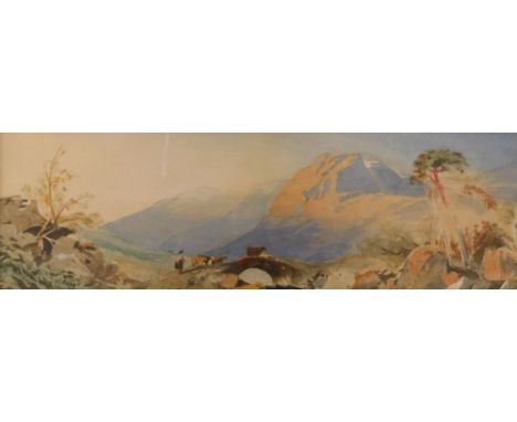 Thomas Leeson Rowbotham (1823-1875). Highland sketch, watercolour, attributed and titled on mount and verso, 13cm x 40cm. Lab