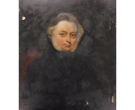 19thC British School. Portrait of a gentleman, oil on board, 35.5cm x 30cm. Label verso Charles Roberson - comp. London.