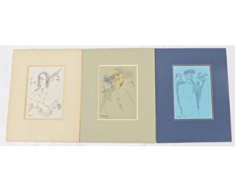 John Hopkinson (b.1941). Three pictures, comprising Three figures, pastel, signed and dated (19)89, 29cm x 20cm; Portrait stu