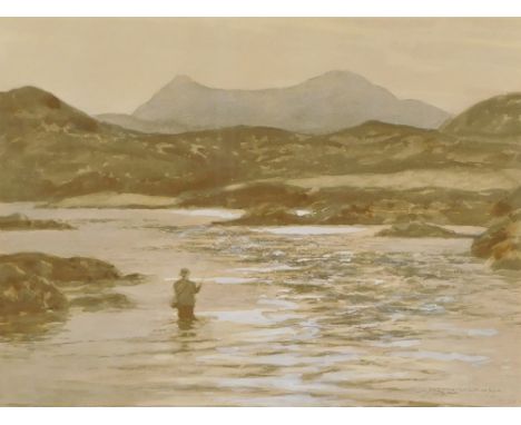 Norman Wilkinson (1878-1971). Fishing on the Syke Fly Fishing, artist signed coloured print, 36cm x  46cm.