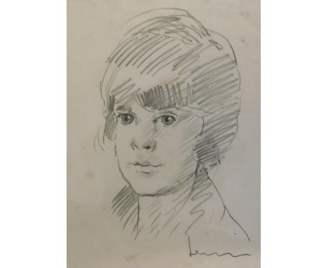 Robert Lenkiewicz (1941-2002). Portrait of a young boy, pencil, 33cm x 25cm.