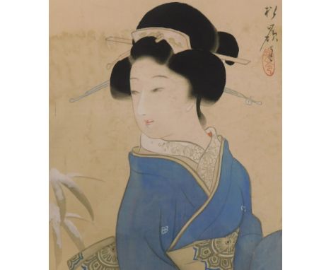 Japanese School. Portrait of a lady, watercolour, signed, 26cm x 22cm.