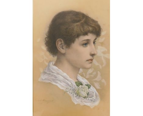 Ernest Karnarid. Head and shoulders portrait of a lady, watercolour, signed and dated 1882, 44cm x 27cm.