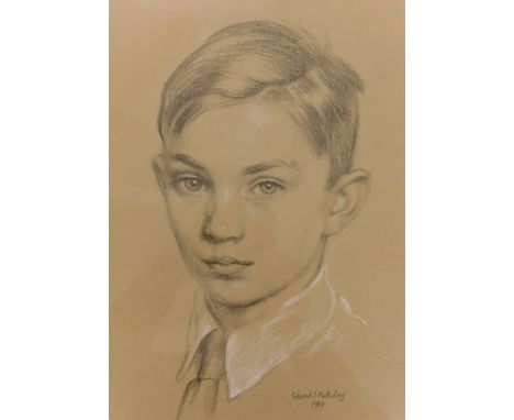 Edward Irvine Halliday (1902-1984). Portrait study of a youngman, chalk with highlight, signed and dated 1959, 36.5cm x 26.5c